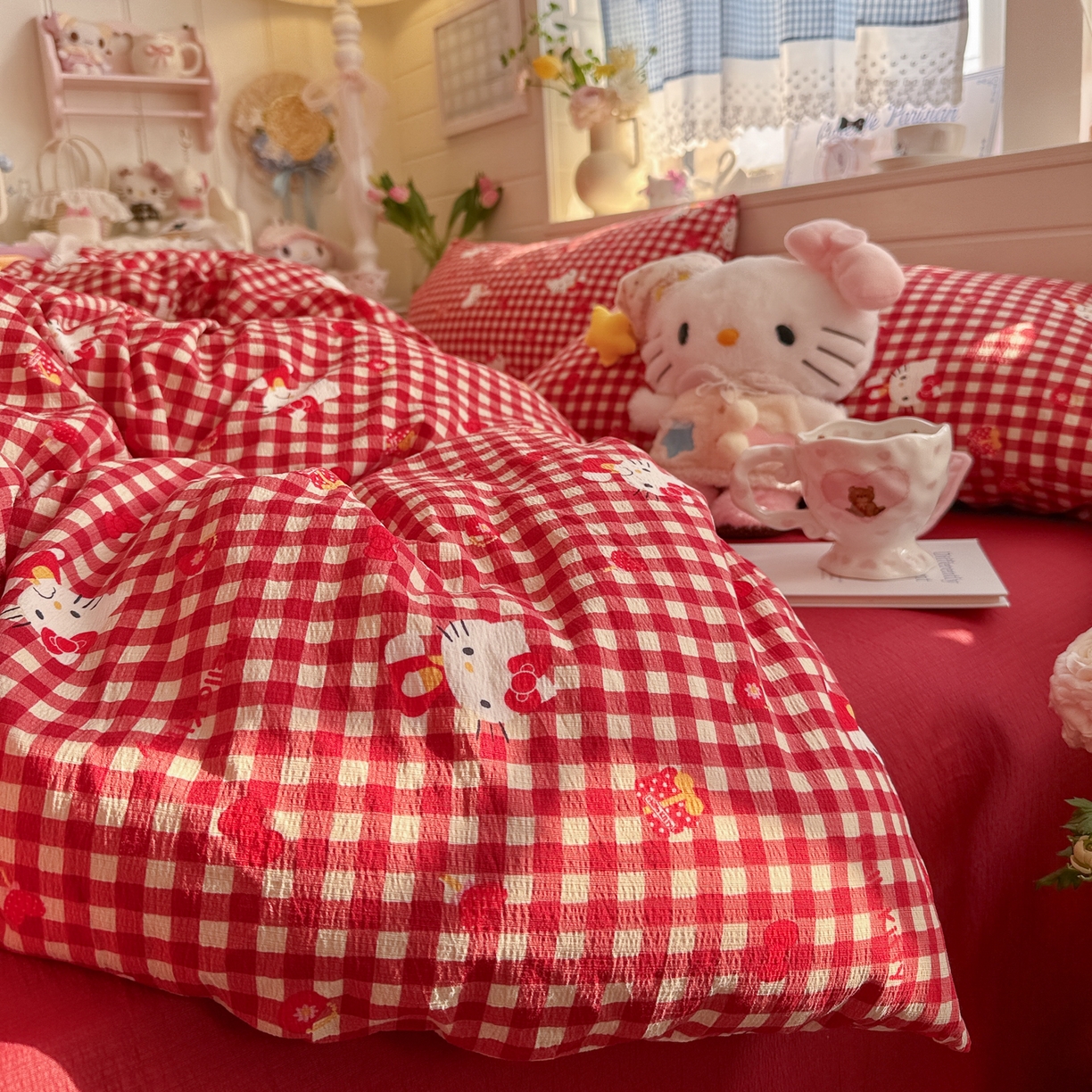 91家纺网 家纺一手货源 找家纺 初念 2026新款云感纱印花四件套 礼物KT