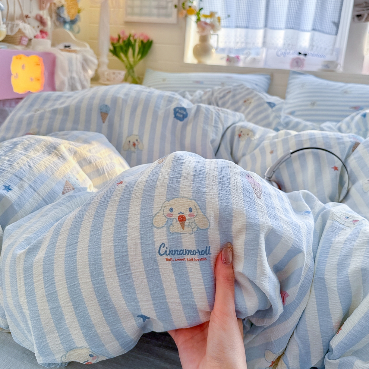 91家纺网 家纺一手货源 找家纺 初念 2026新款云感纱印花四件套 冰激凌派对