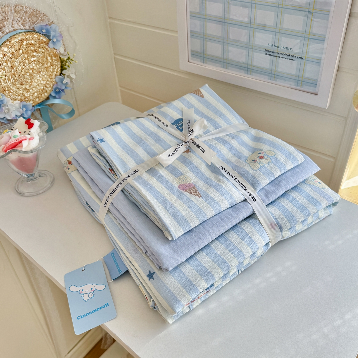 91家纺网 家纺一手货源 找家纺 初念 2026新款云感纱印花四件套 冰激凌派对