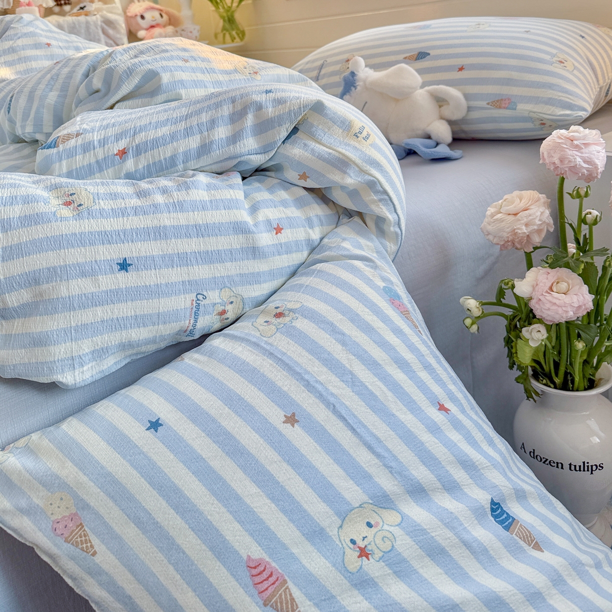 91家纺网 家纺一手货源 找家纺 初念 2026新款云感纱印花四件套 冰激凌派对