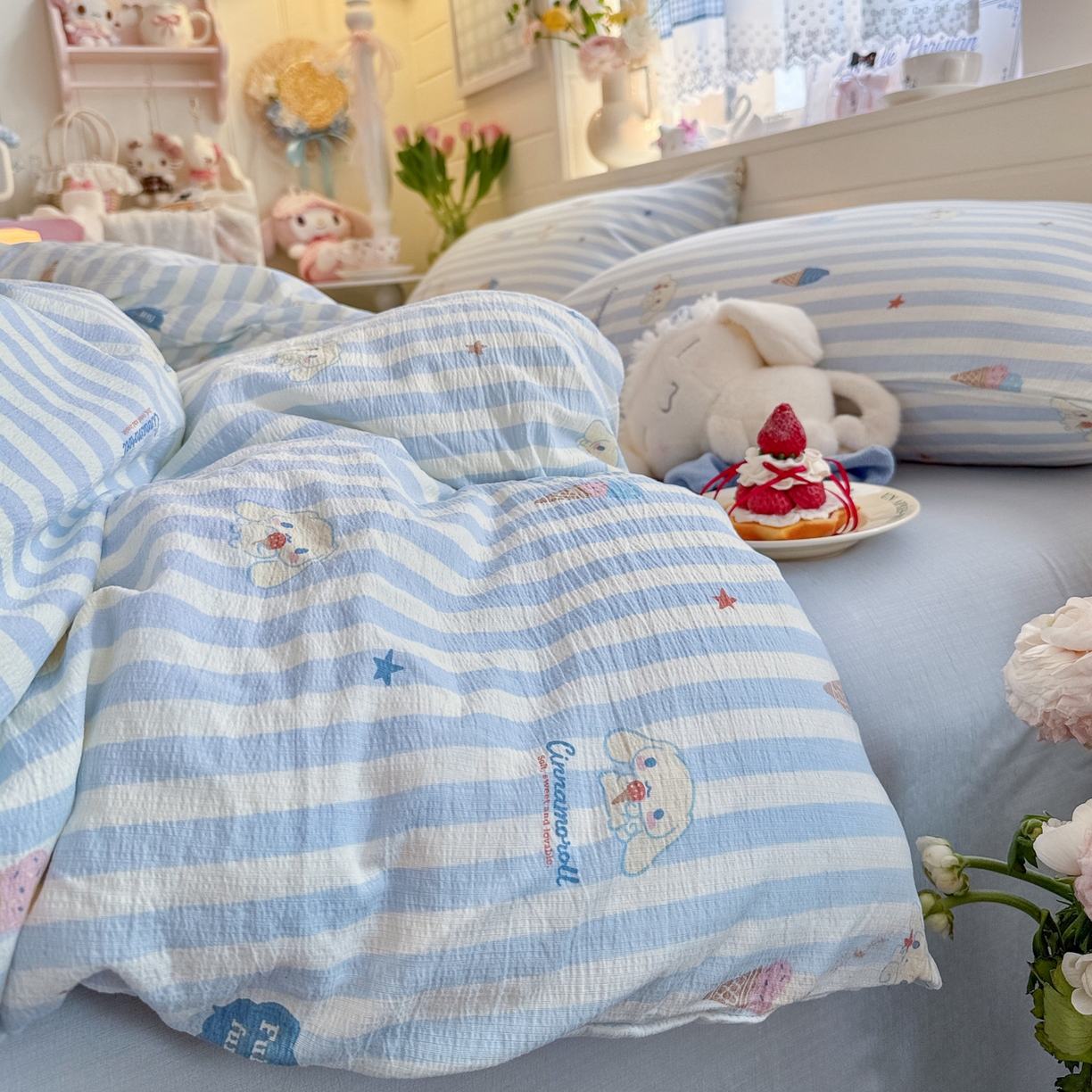 91家纺网 家纺一手货源 找家纺 初念 2026新款云感纱印花四件套 冰激凌派对