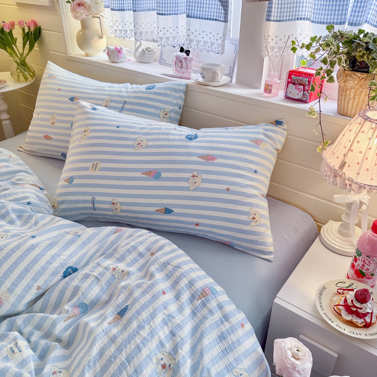 91家纺网 家纺一手货源 找家纺 初念 2026新款云感纱印花四件套 冰激凌派对