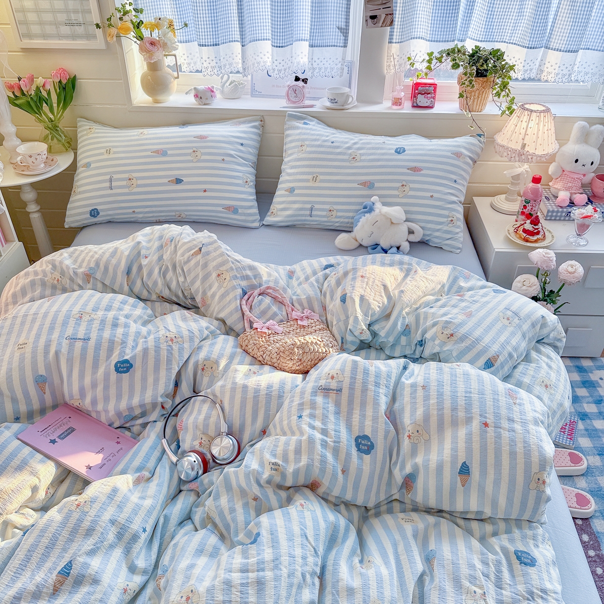 91家纺网 家纺一手货源 找家纺 初念 2026新款云感纱印花四件套 冰激凌派对