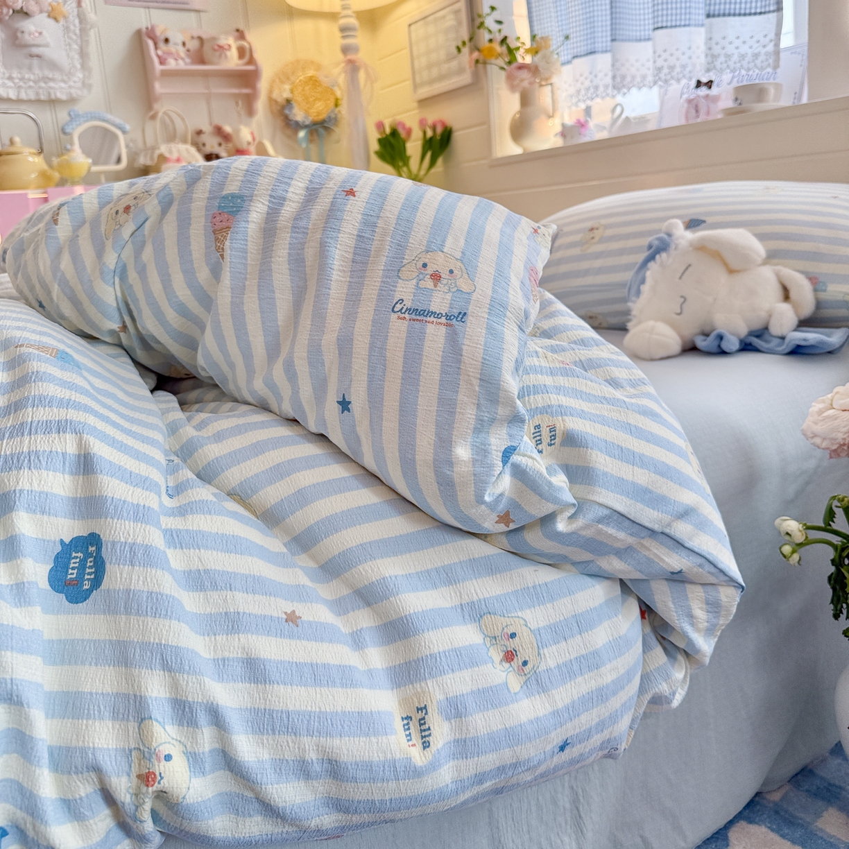 91家纺网 家纺一手货源 找家纺 初念 2026新款云感纱印花四件套 冰激凌派对