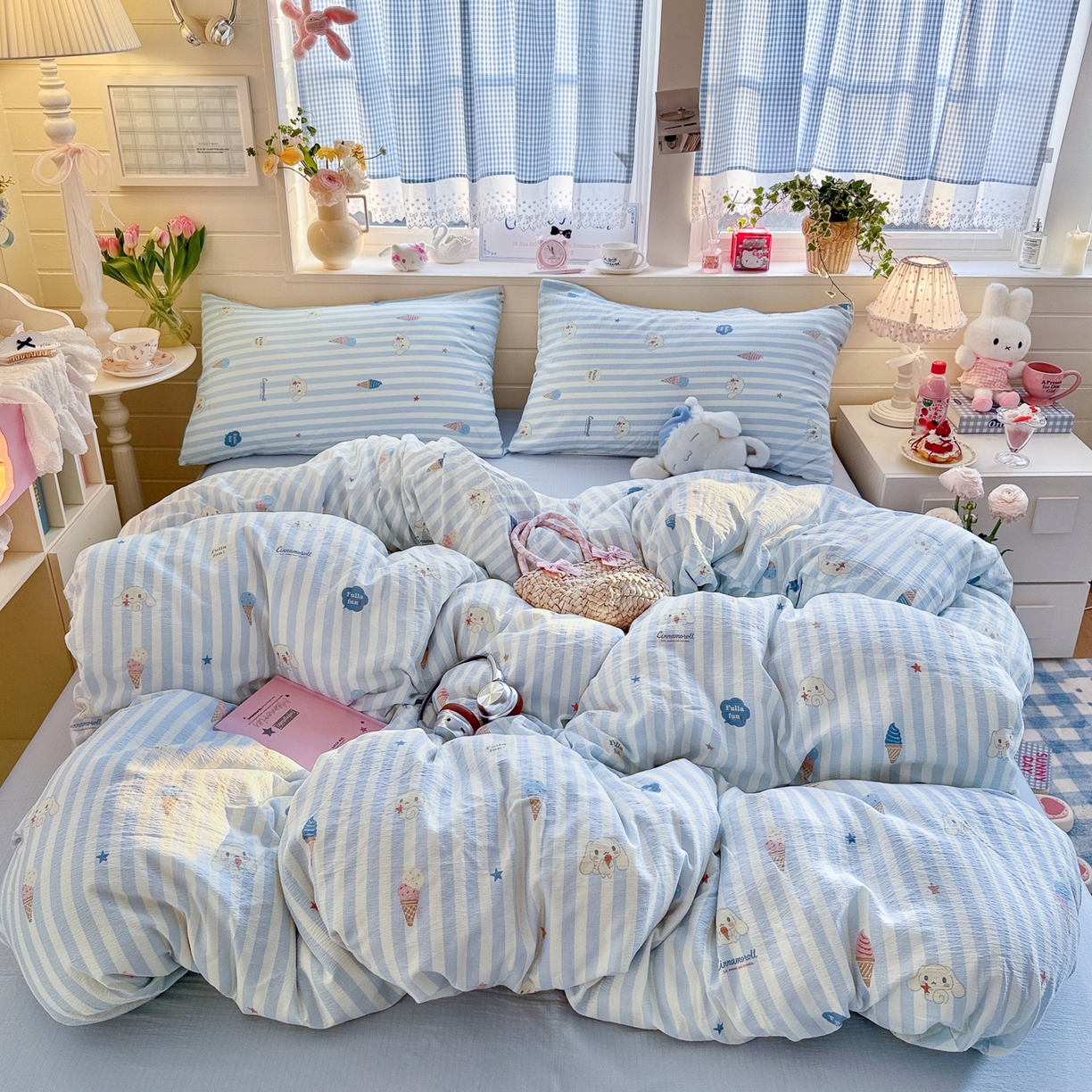 91家纺网 家纺一手货源 找家纺 初念 2026新款云感纱印花四件套 冰激凌派对