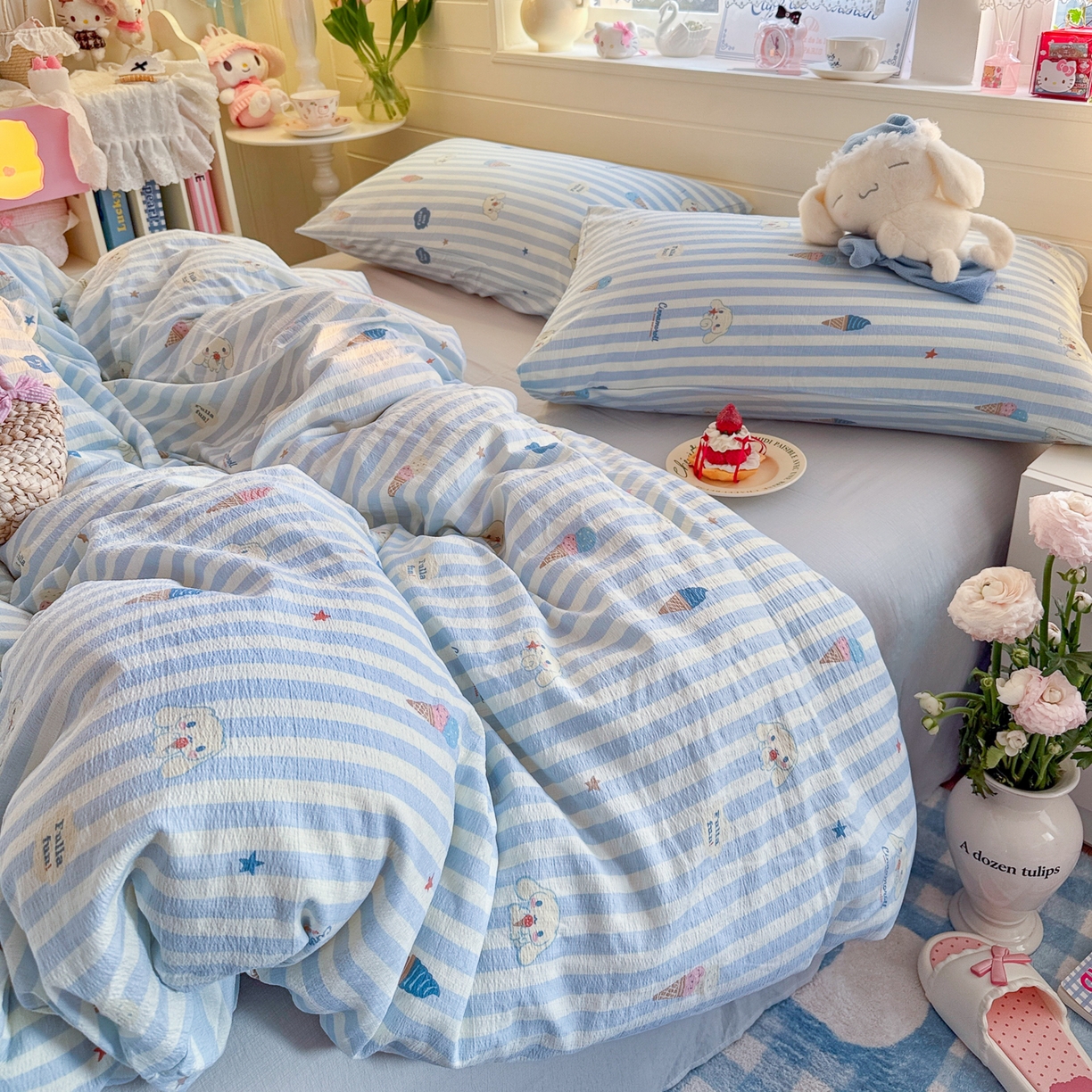 91家纺网 家纺一手货源 找家纺 初念 2026新款云感纱印花四件套 冰激凌派对