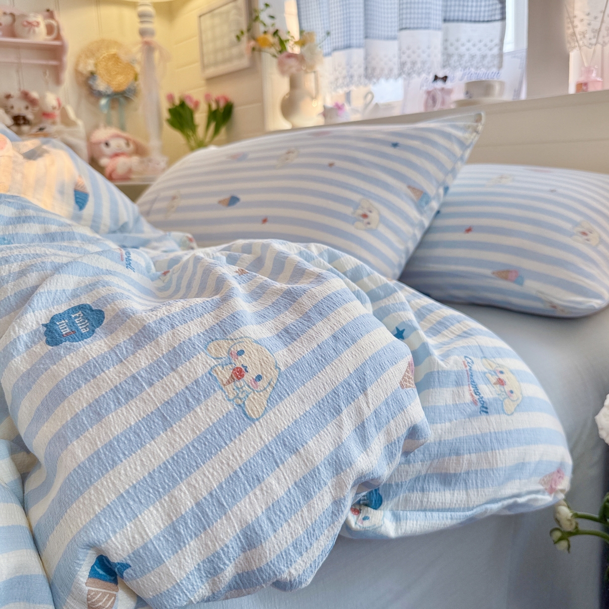 91家纺网 家纺一手货源 找家纺 初念 2026新款云感纱印花四件套 冰激凌派对