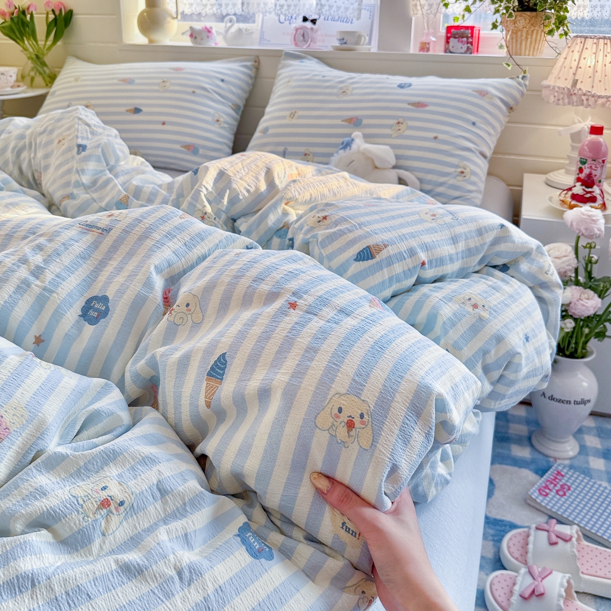 91家纺网 家纺一手货源 找家纺 初念 2026新款云感纱印花四件套 冰激凌派对