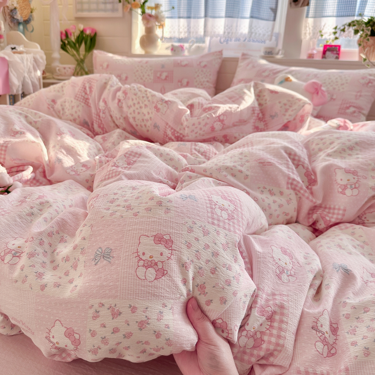 91家纺网 家纺一手货源 找家纺 初念 2026新款云感纱印花四件套 花间KT