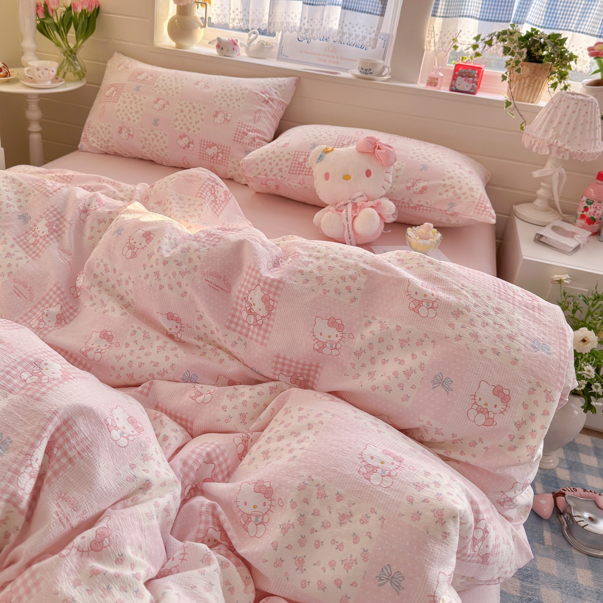 91家纺网 家纺一手货源 找家纺 初念 2026新款云感纱印花四件套 花间KT