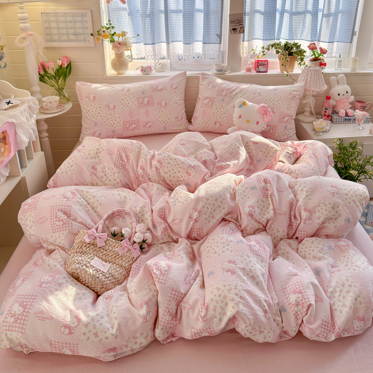 91家纺网 家纺一手货源 找家纺 初念 2026新款云感纱印花四件套 花间KT