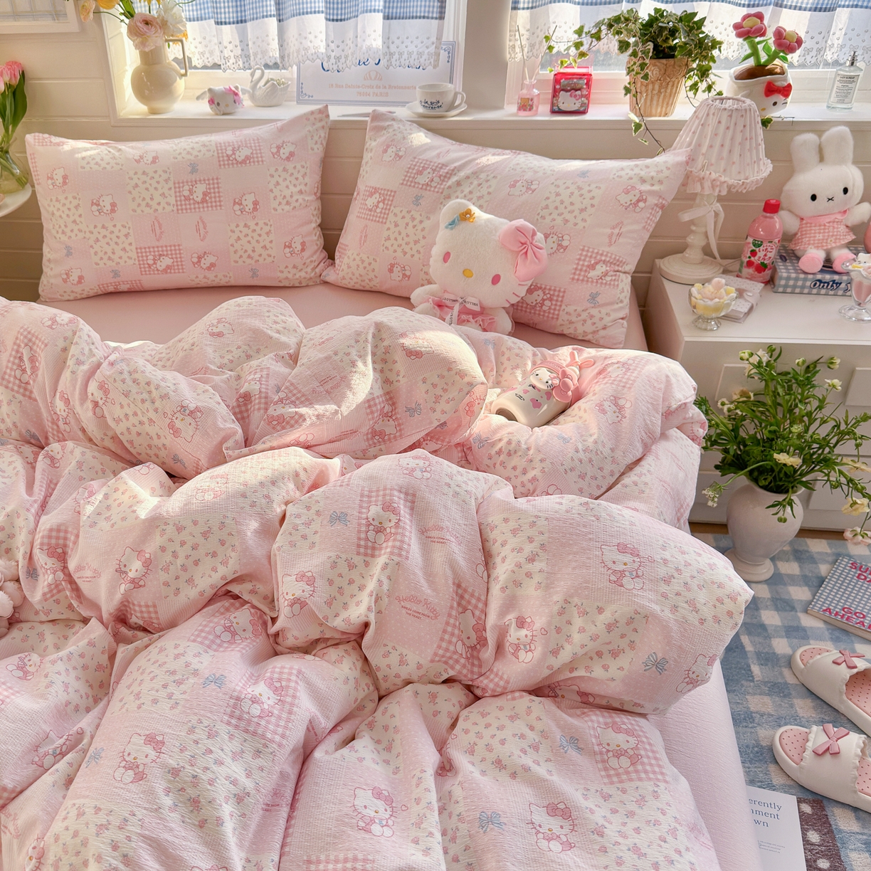 91家纺网 家纺一手货源 找家纺 初念 2026新款云感纱印花四件套 花间KT