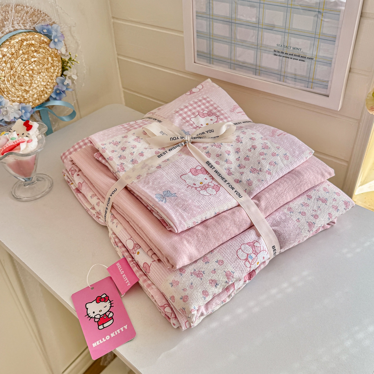 91家纺网 家纺一手货源 找家纺 初念 2026新款云感纱印花四件套 花间KT