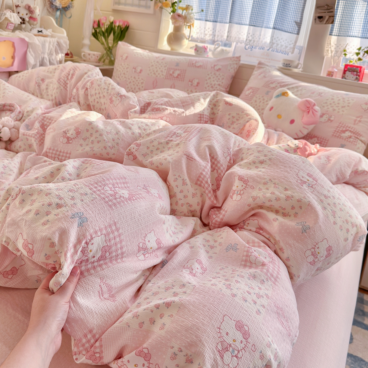 91家纺网 家纺一手货源 找家纺 初念 2026新款云感纱印花四件套 花间KT