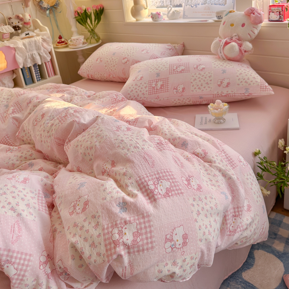 91家纺网 家纺一手货源 找家纺 初念 2026新款云感纱印花四件套 花间KT