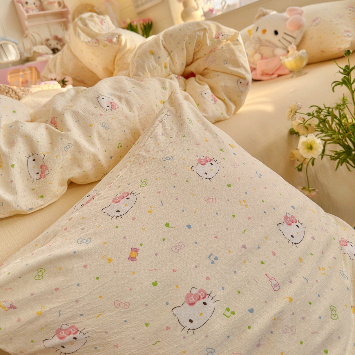 91家纺网 家纺一手货源 找家纺 初念 2026新款云感纱印花四件套 凯蒂星碎