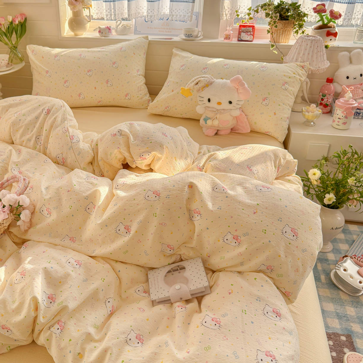 91家纺网 家纺一手货源 找家纺 初念 2026新款云感纱印花四件套 凯蒂星碎