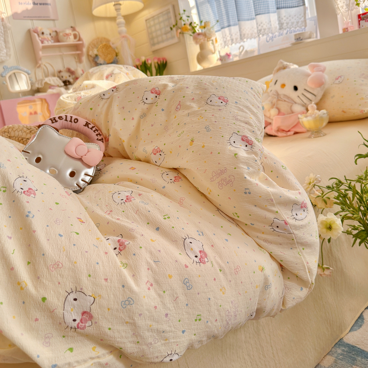 91家纺网 家纺一手货源 找家纺 初念 2026新款云感纱印花四件套 凯蒂星碎