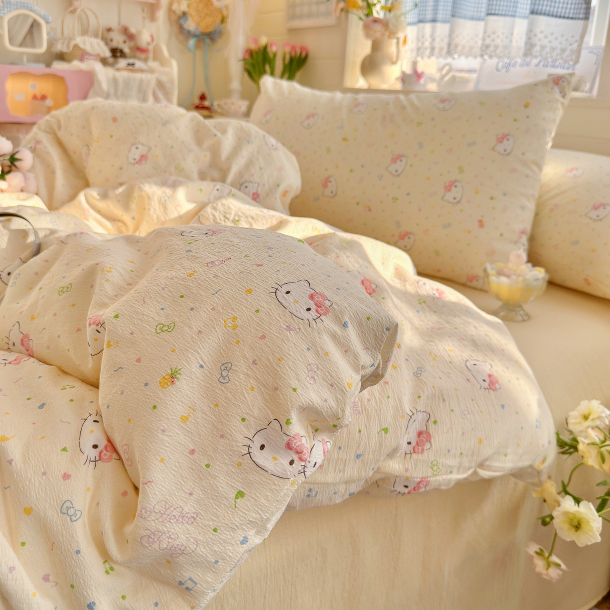 91家纺网 家纺一手货源 找家纺 初念 2026新款云感纱印花四件套 凯蒂星碎