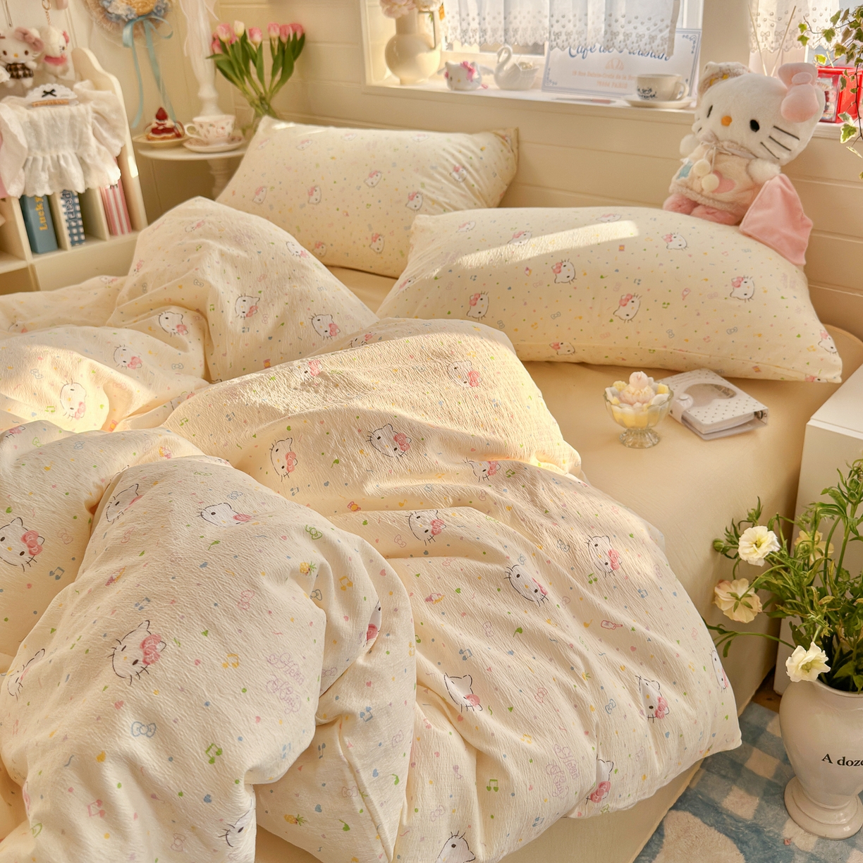 91家纺网 家纺一手货源 找家纺 初念 2026新款云感纱印花四件套 凯蒂星碎