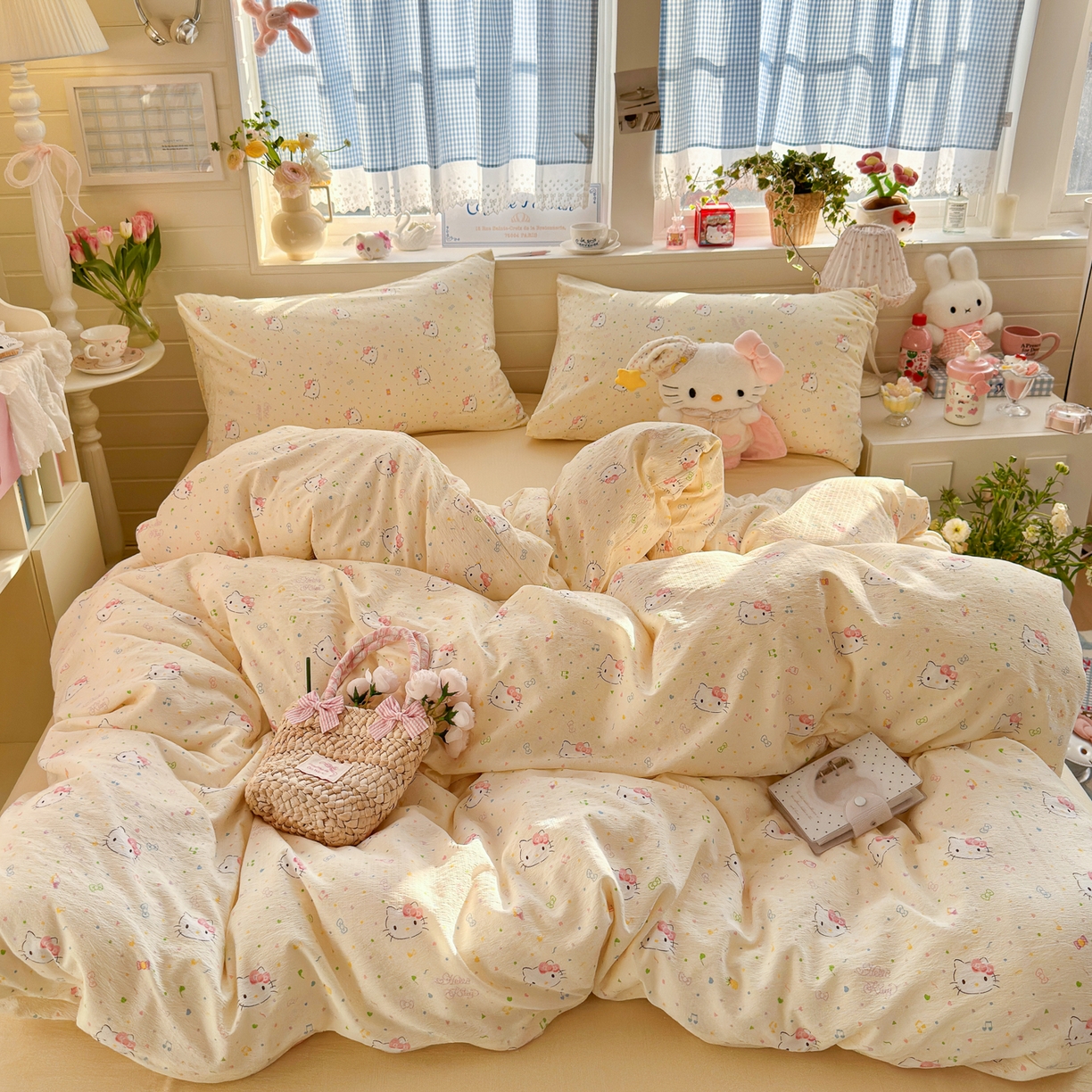 91家纺网 家纺一手货源 找家纺 初念 2026新款云感纱印花四件套 凯蒂星碎