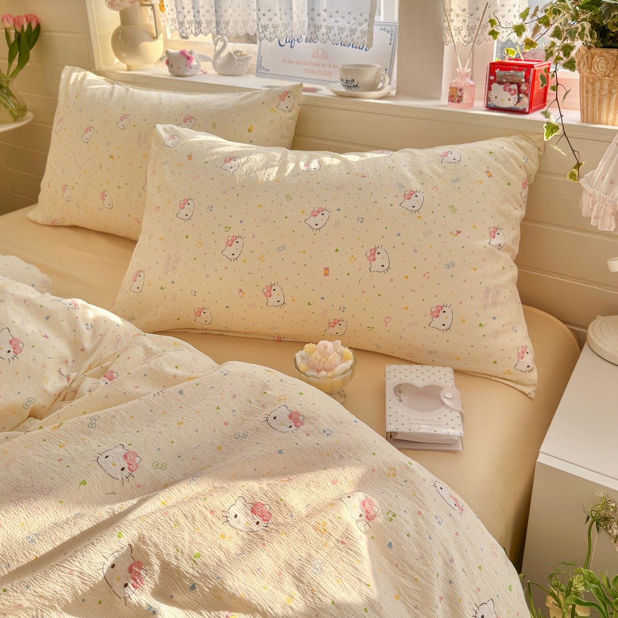 91家纺网 家纺一手货源 找家纺 初念 2026新款云感纱印花四件套 凯蒂星碎