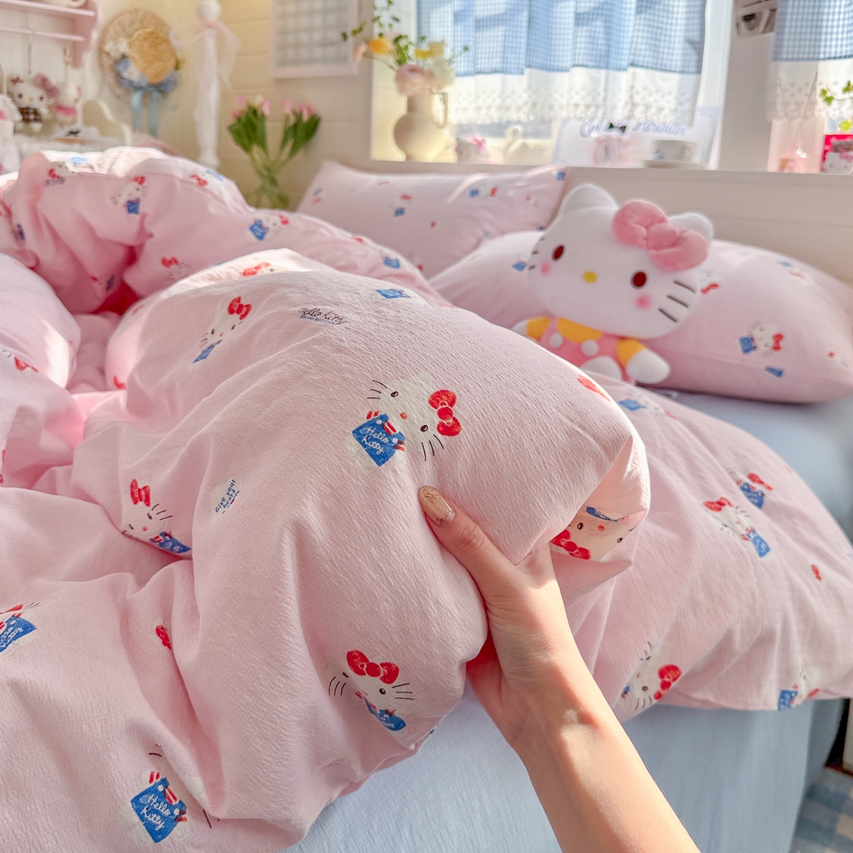 初念 2026新款云感纱印花四件套 凯蒂养鱼