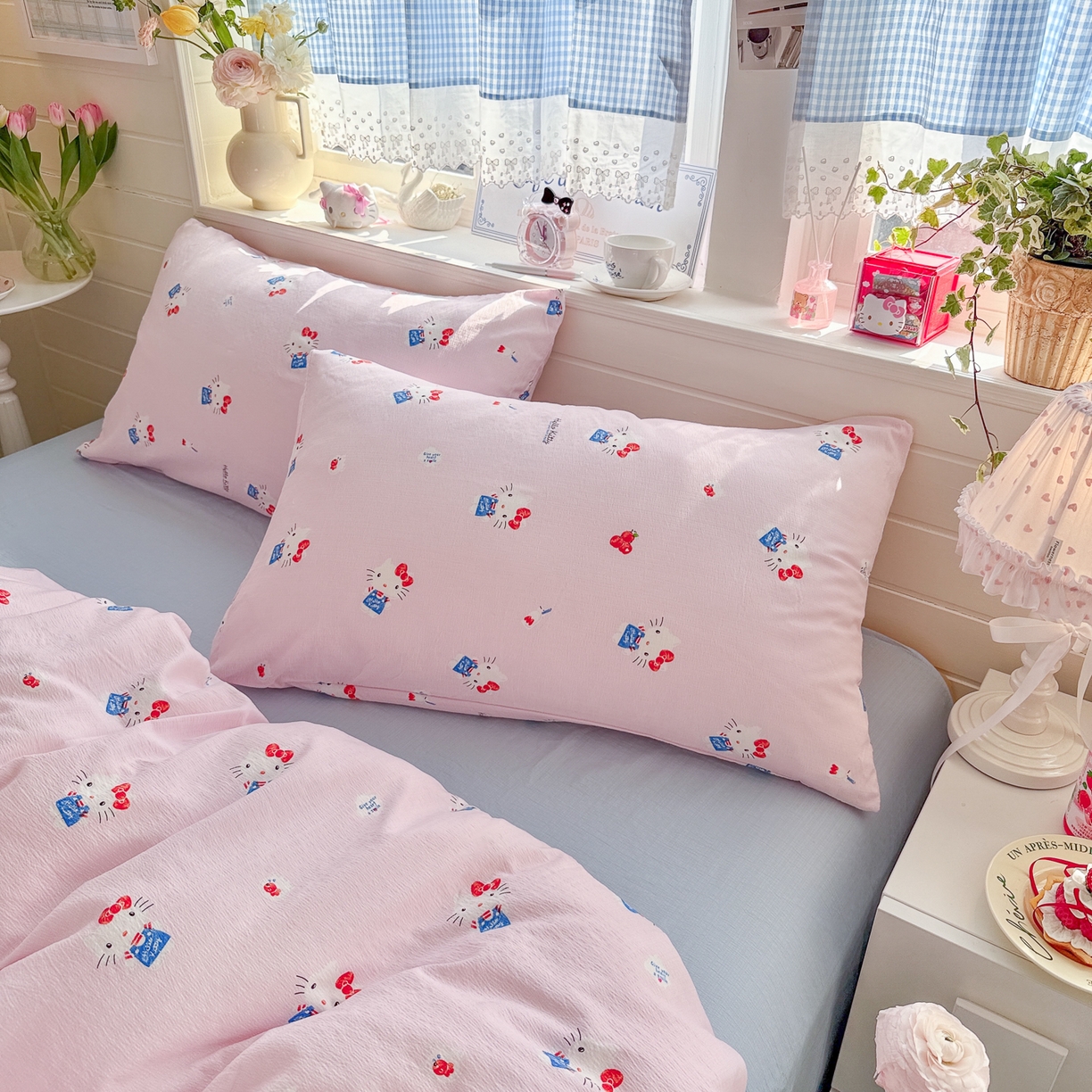 91家纺网 家纺一手货源 找家纺 初念 2026新款云感纱印花四件套 凯蒂养鱼