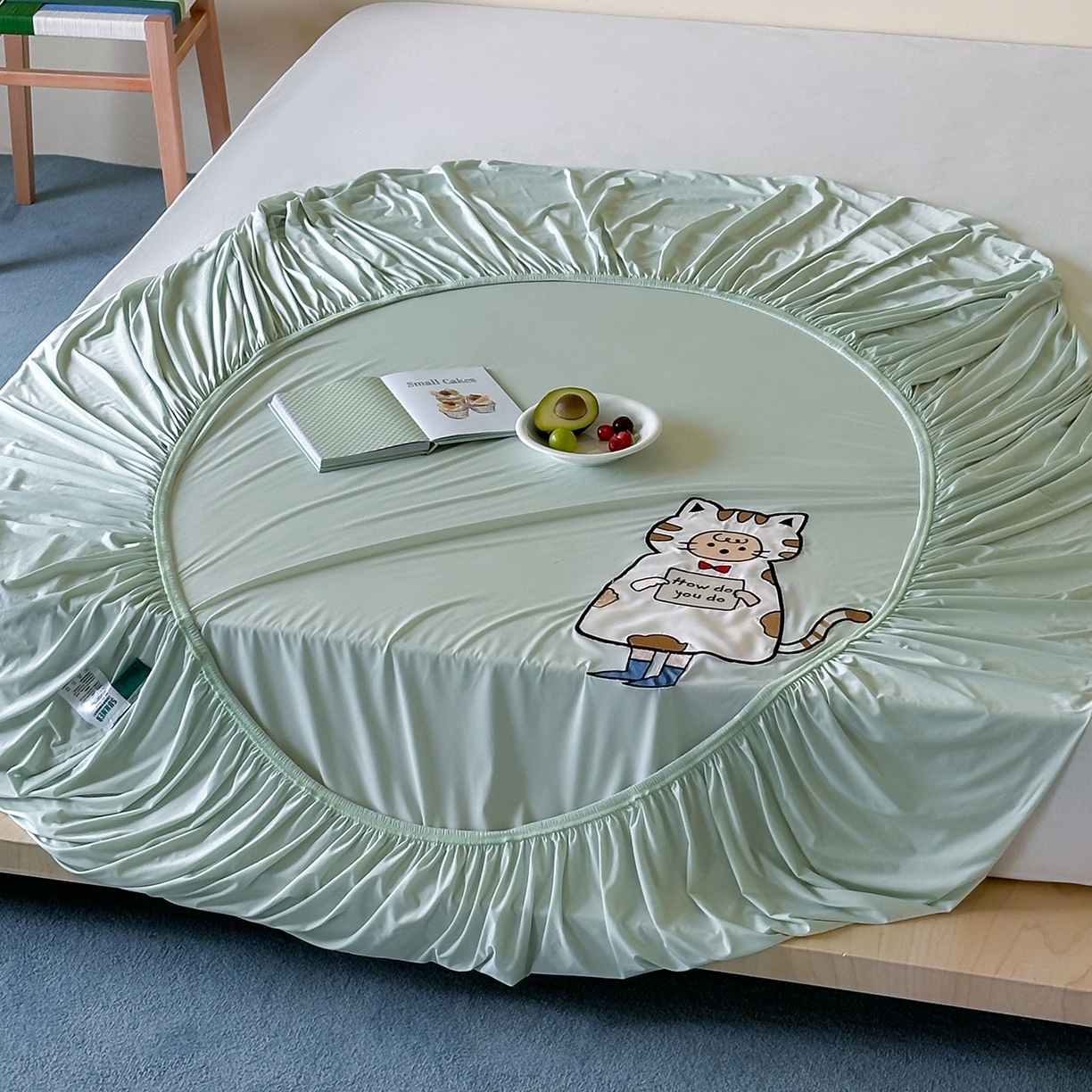 RYB红黄兰 2026新款设计师原创A类锦氨贴布绣超凉感床笠三件套床笠单件 泡芙猫咪Puff