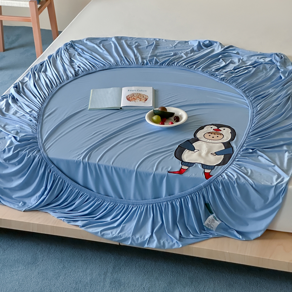 RYB红黄兰 2026新款设计师原创A类锦氨贴布绣超凉感床笠三件套床笠单件 企鹅Dudu