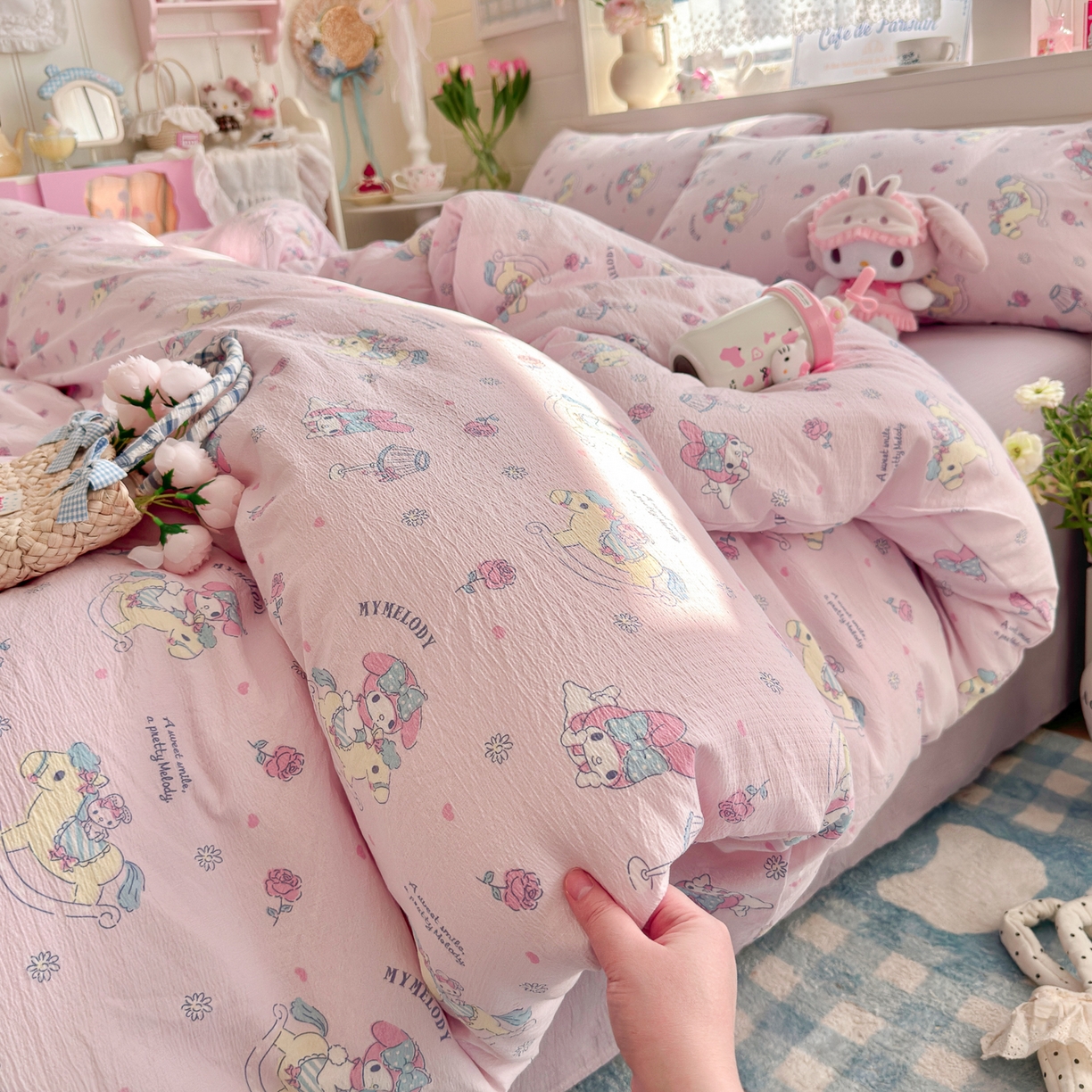 91家纺网 家纺一手货源 找家纺 初念 2026新款云感纱印花四件套 马卡龙乐蒂