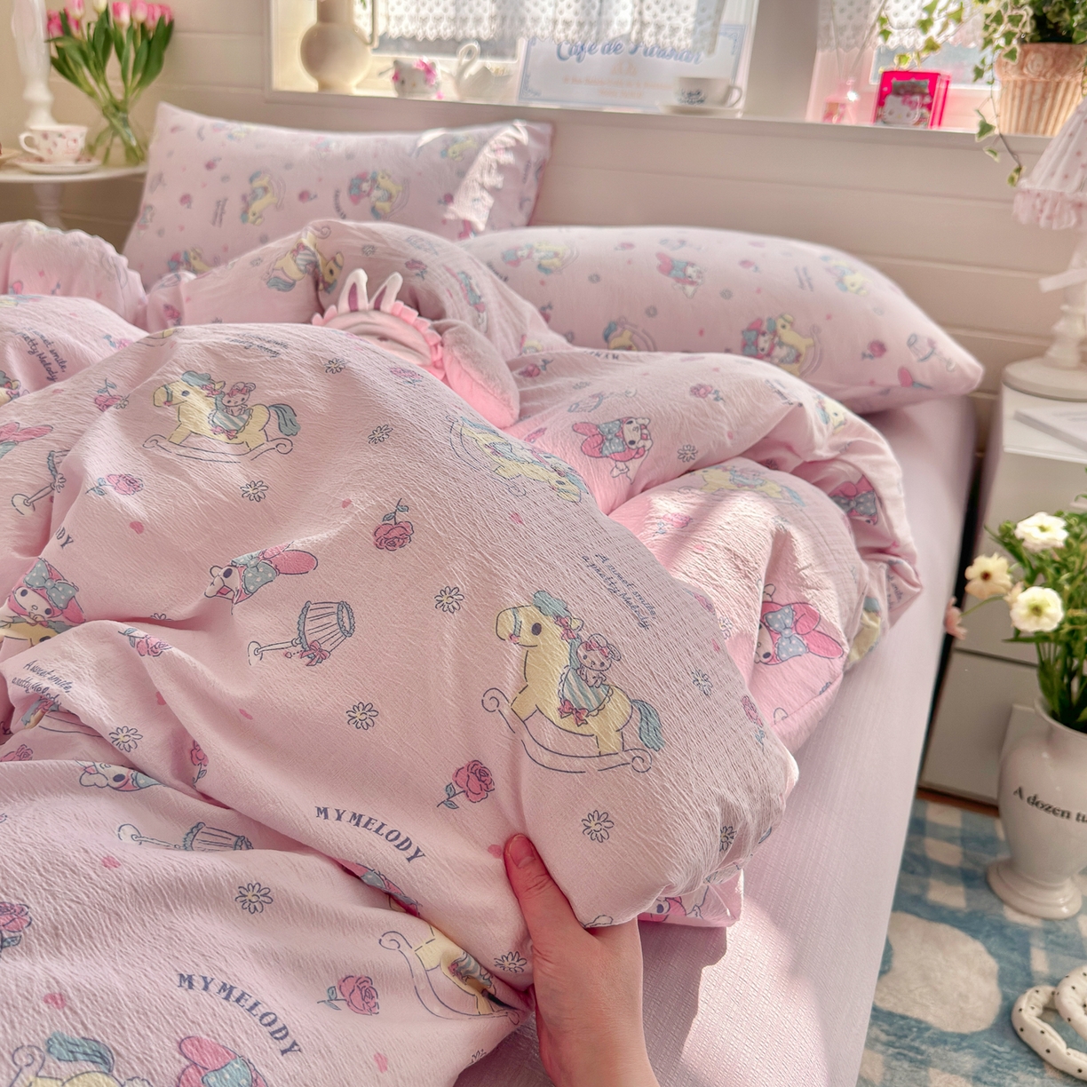 91家纺网 家纺一手货源 找家纺 初念 2026新款云感纱印花四件套 马卡龙乐蒂