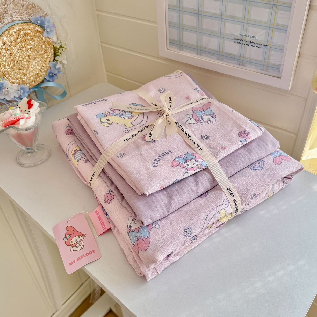 91家纺网 家纺一手货源 找家纺 初念 2026新款云感纱印花四件套 马卡龙乐蒂