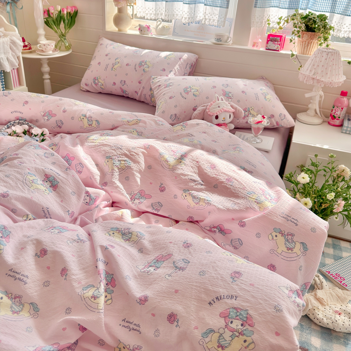 91家纺网 家纺一手货源 找家纺 初念 2026新款云感纱印花四件套 马卡龙乐蒂