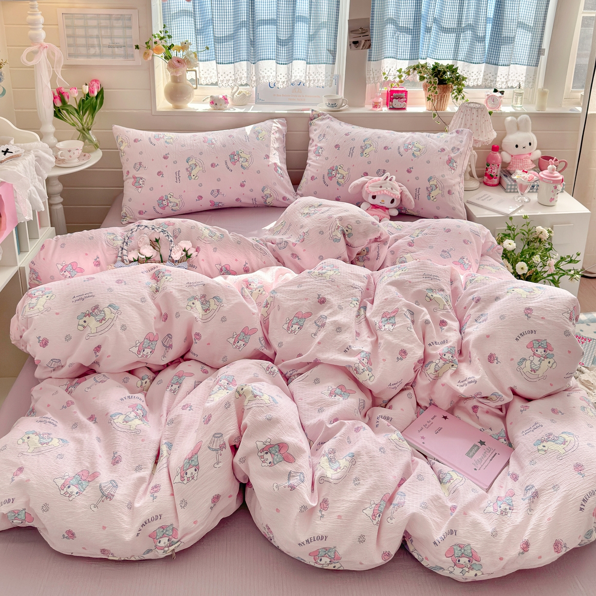 91家纺网 家纺一手货源 找家纺 初念 2026新款云感纱印花四件套 马卡龙乐蒂