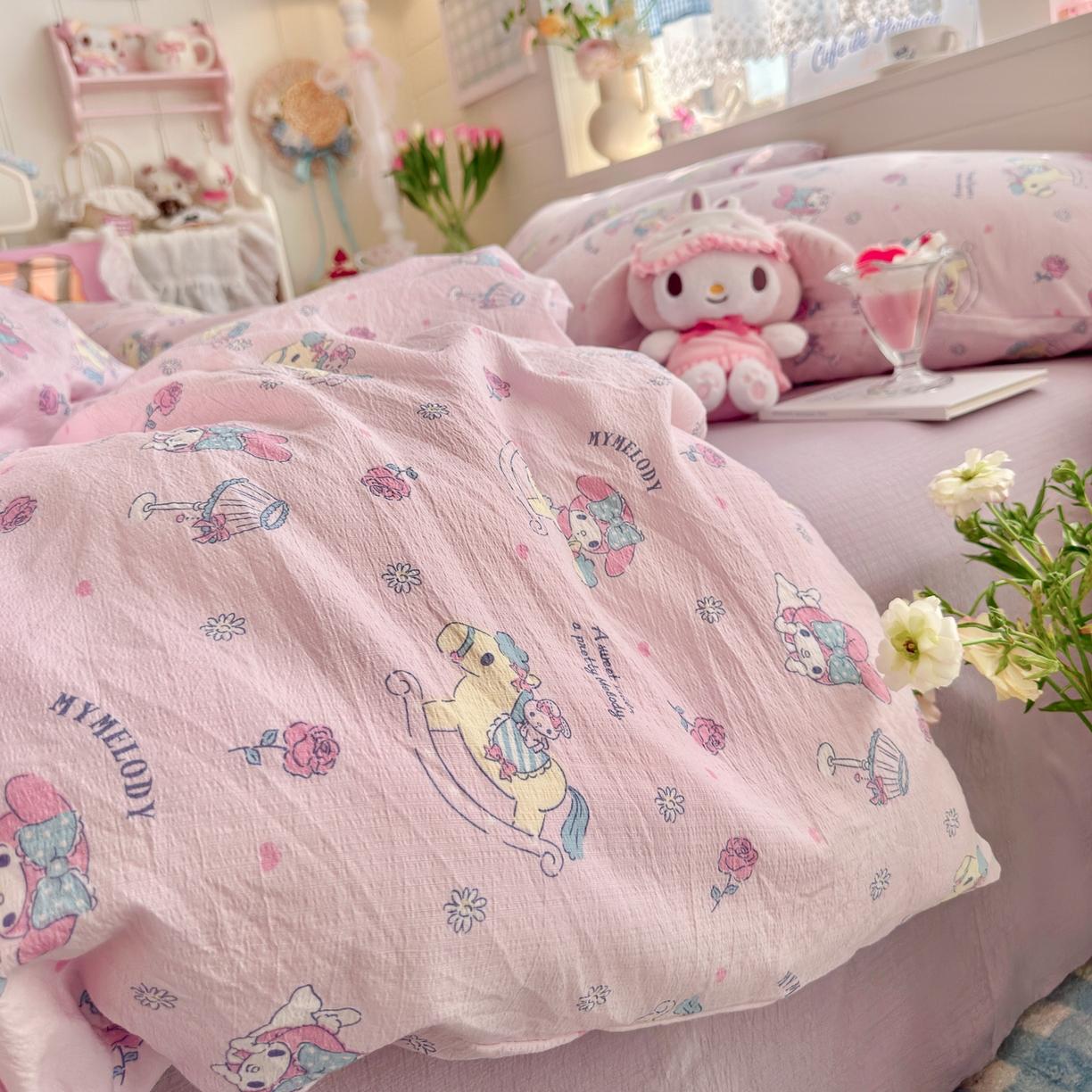 91家纺网 家纺一手货源 找家纺 初念 2026新款云感纱印花四件套 马卡龙乐蒂