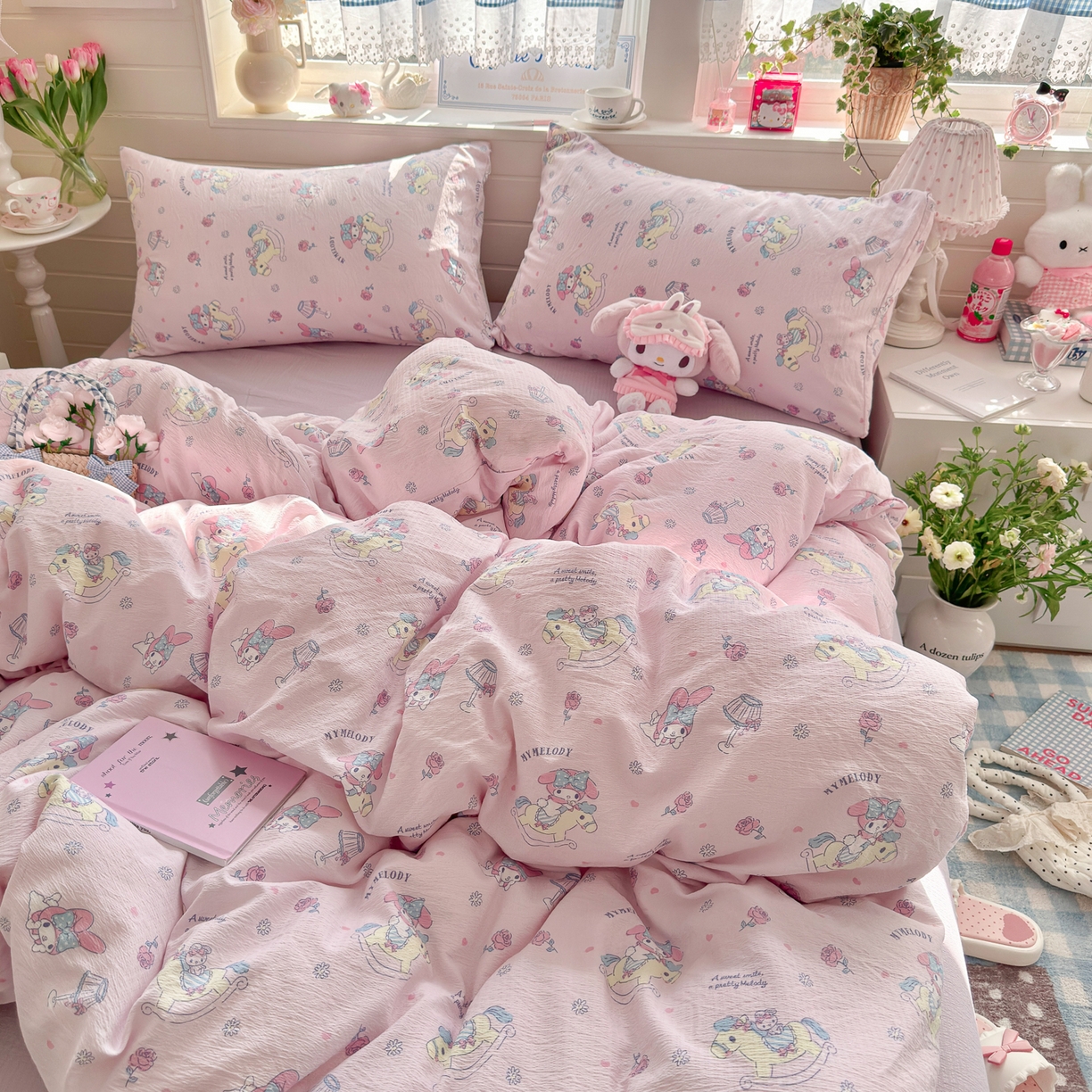 91家纺网 家纺一手货源 找家纺 初念 2026新款云感纱印花四件套 马卡龙乐蒂