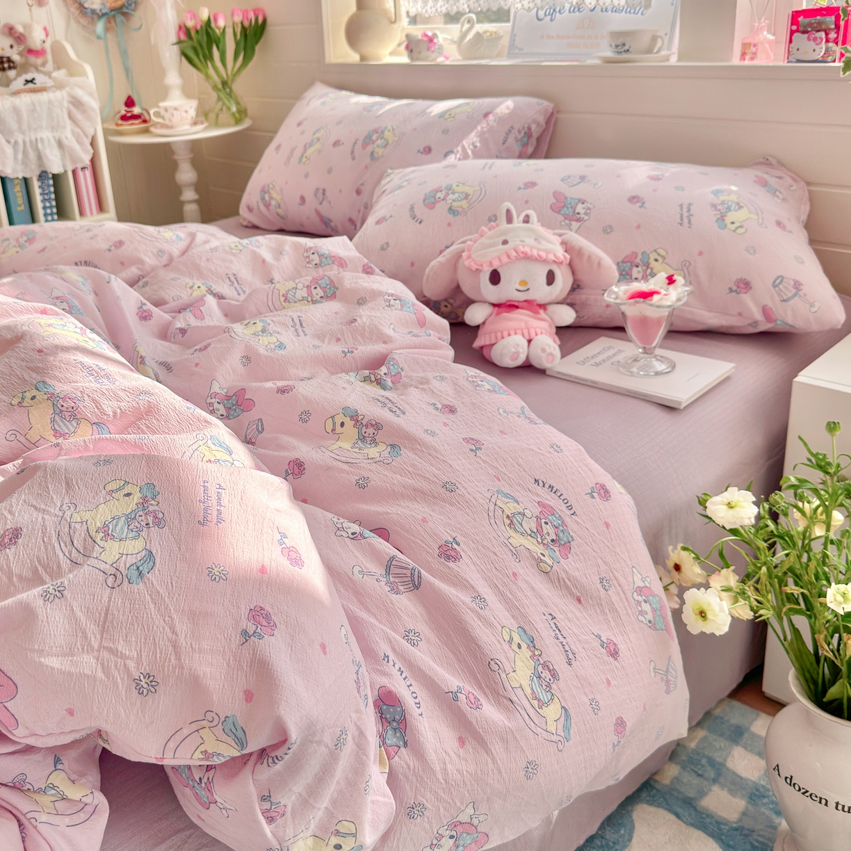 91家纺网 家纺一手货源 找家纺 初念 2026新款云感纱印花四件套 马卡龙乐蒂