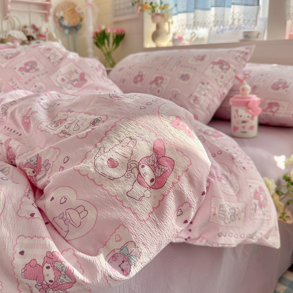 91家纺网 家纺一手货源 找家纺 初念 2026新款云感纱印花四件套 美乐蒂邮册