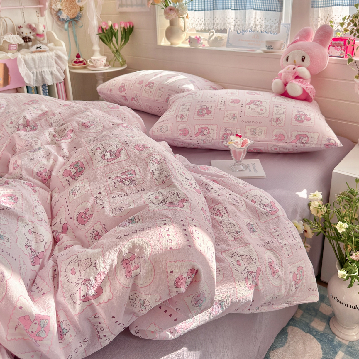 91家纺网 家纺一手货源 找家纺 初念 2026新款云感纱印花四件套 美乐蒂邮册