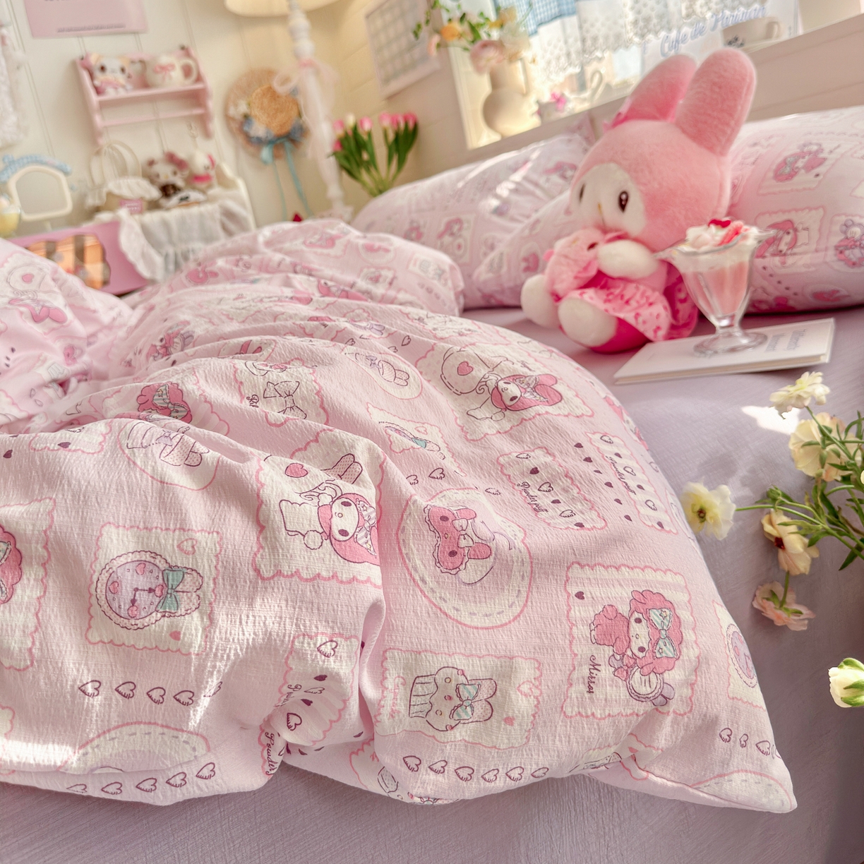 91家纺网 家纺一手货源 找家纺 初念 2026新款云感纱印花四件套 美乐蒂邮册