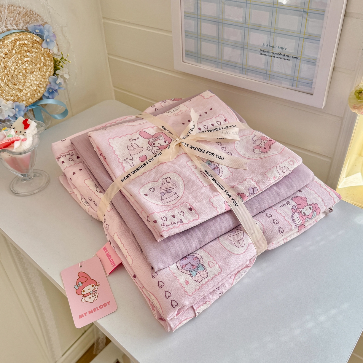 91家纺网 家纺一手货源 找家纺 初念 2026新款云感纱印花四件套 美乐蒂邮册