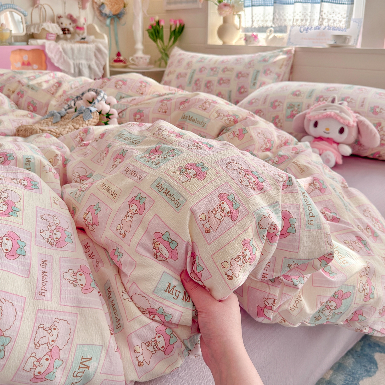 初念 2026新款云感纱印花四件套 软萌方块乐蒂