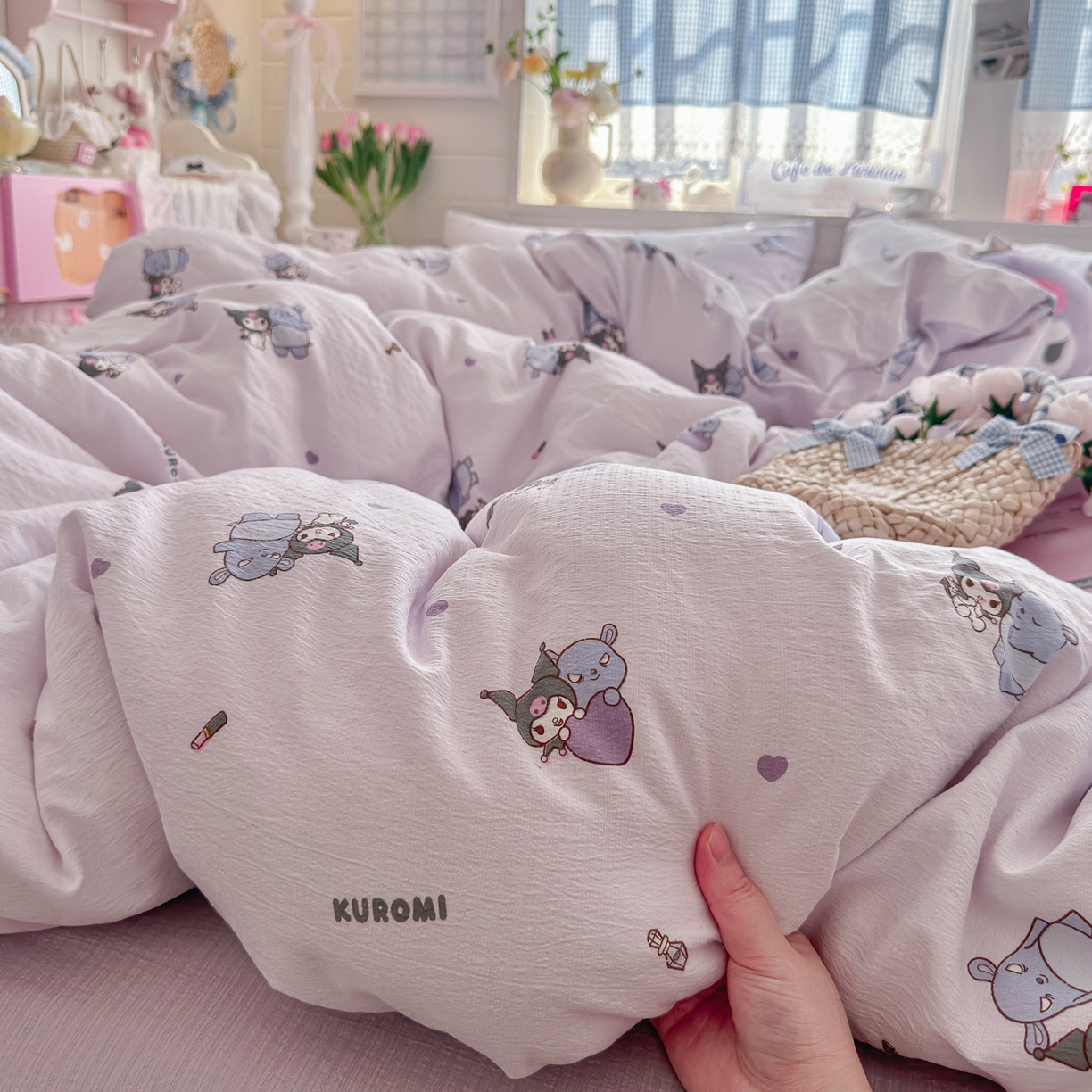 91家纺网 家纺一手货源 找家纺 初念 2026新款云感纱印花四件套 小怪库洛米