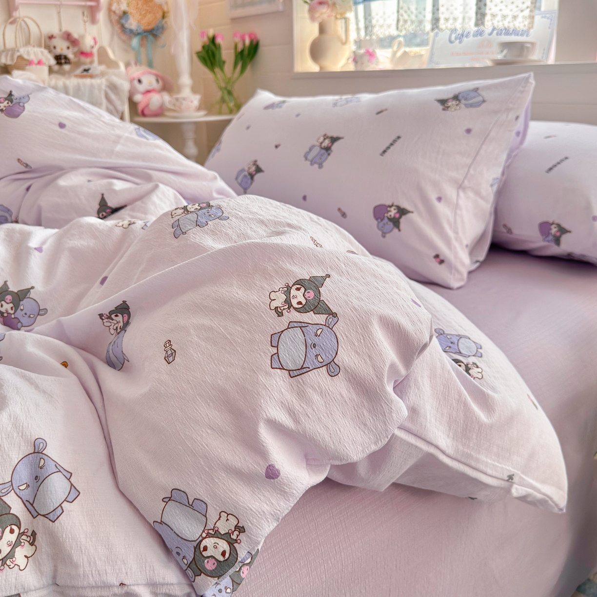 91家纺网 家纺一手货源 找家纺 初念 2026新款云感纱印花四件套 小怪库洛米