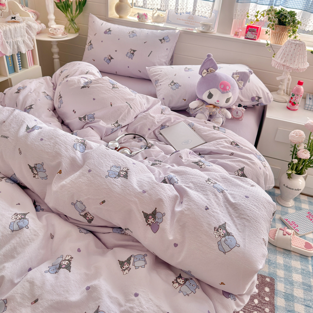 91家纺网 家纺一手货源 找家纺 初念 2026新款云感纱印花四件套 小怪库洛米