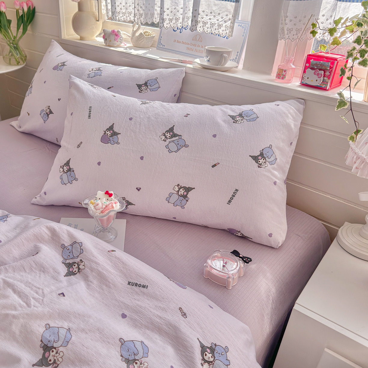 91家纺网 家纺一手货源 找家纺 初念 2026新款云感纱印花四件套 小怪库洛米