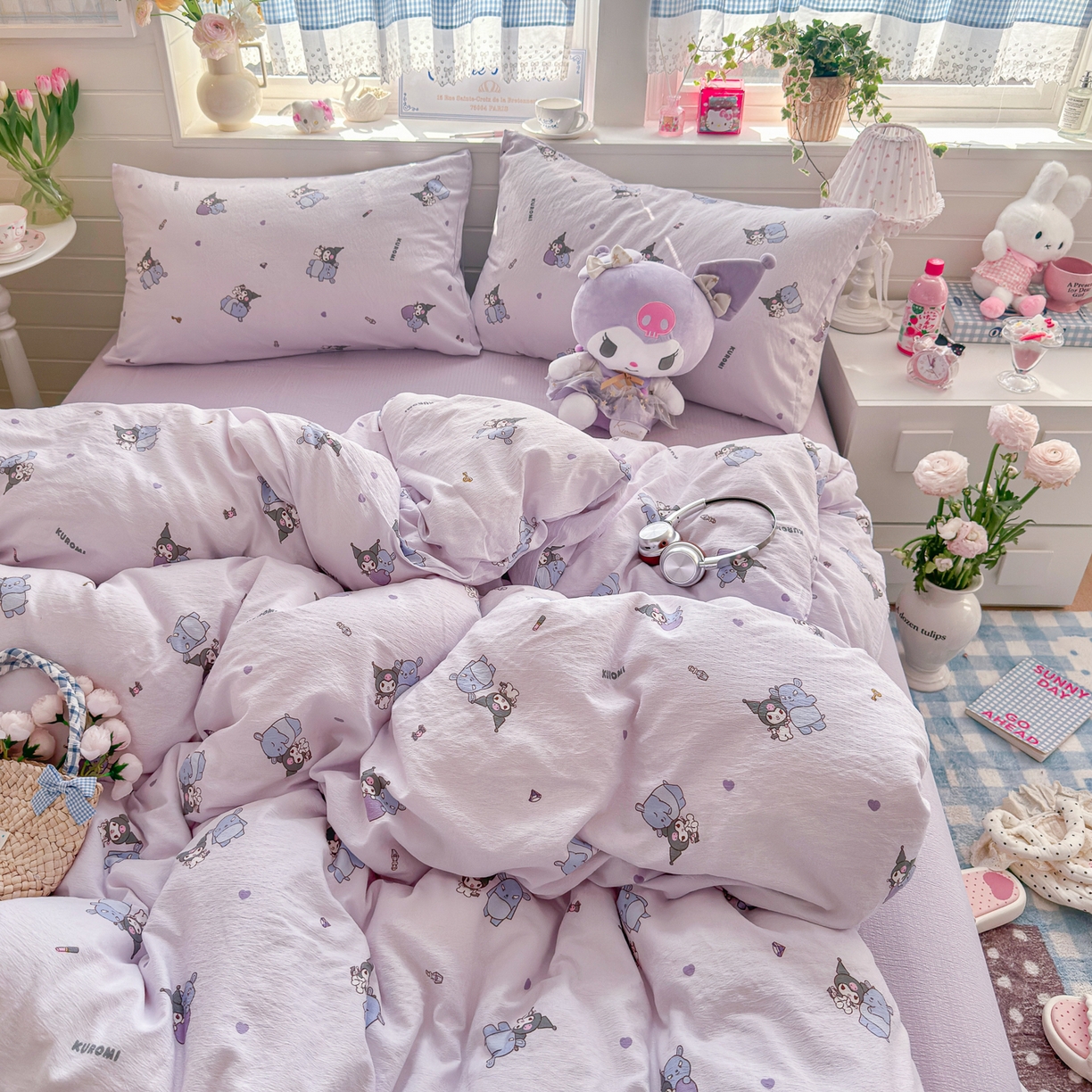 91家纺网 家纺一手货源 找家纺 初念 2026新款云感纱印花四件套 小怪库洛米