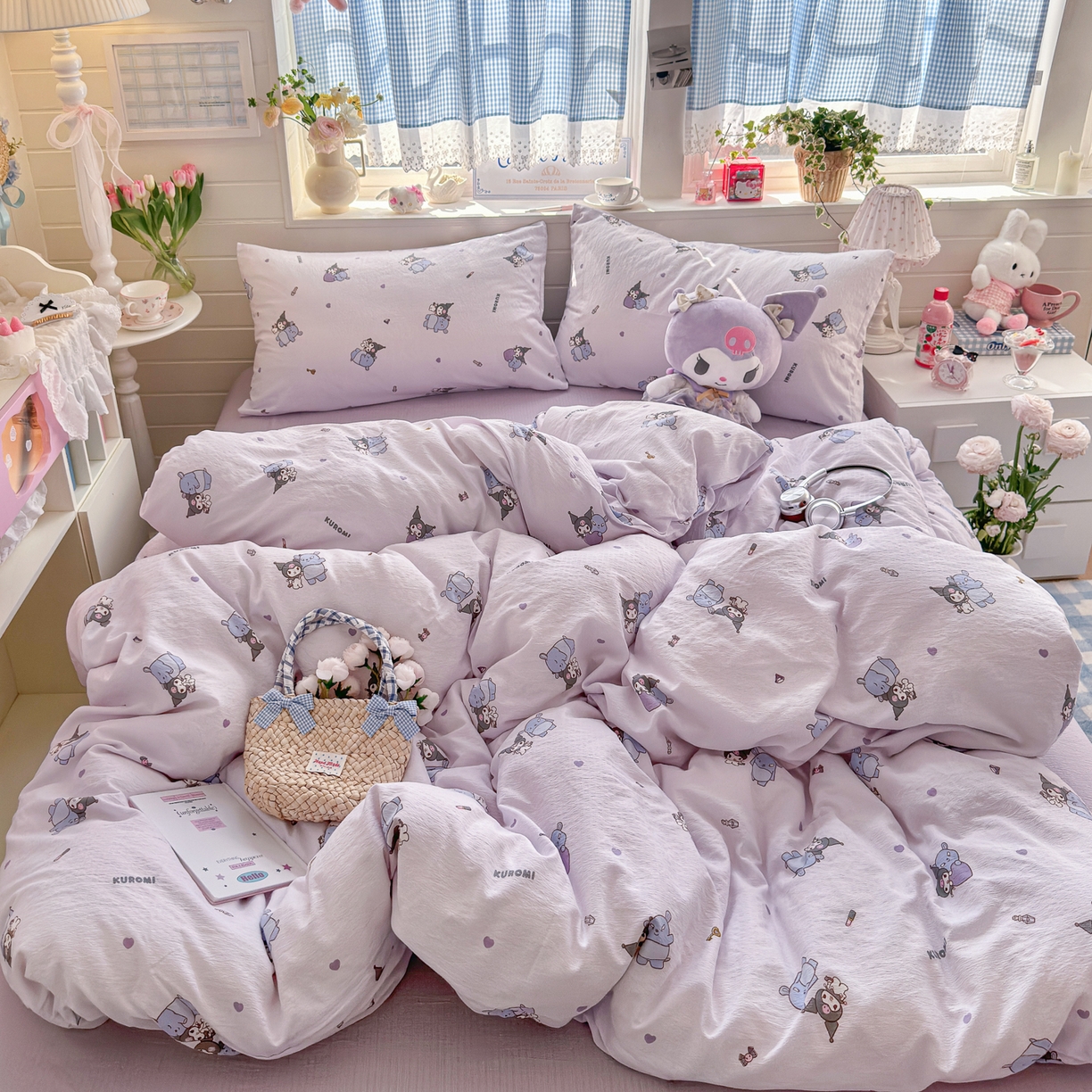 91家纺网 家纺一手货源 找家纺 初念 2026新款云感纱印花四件套 小怪库洛米