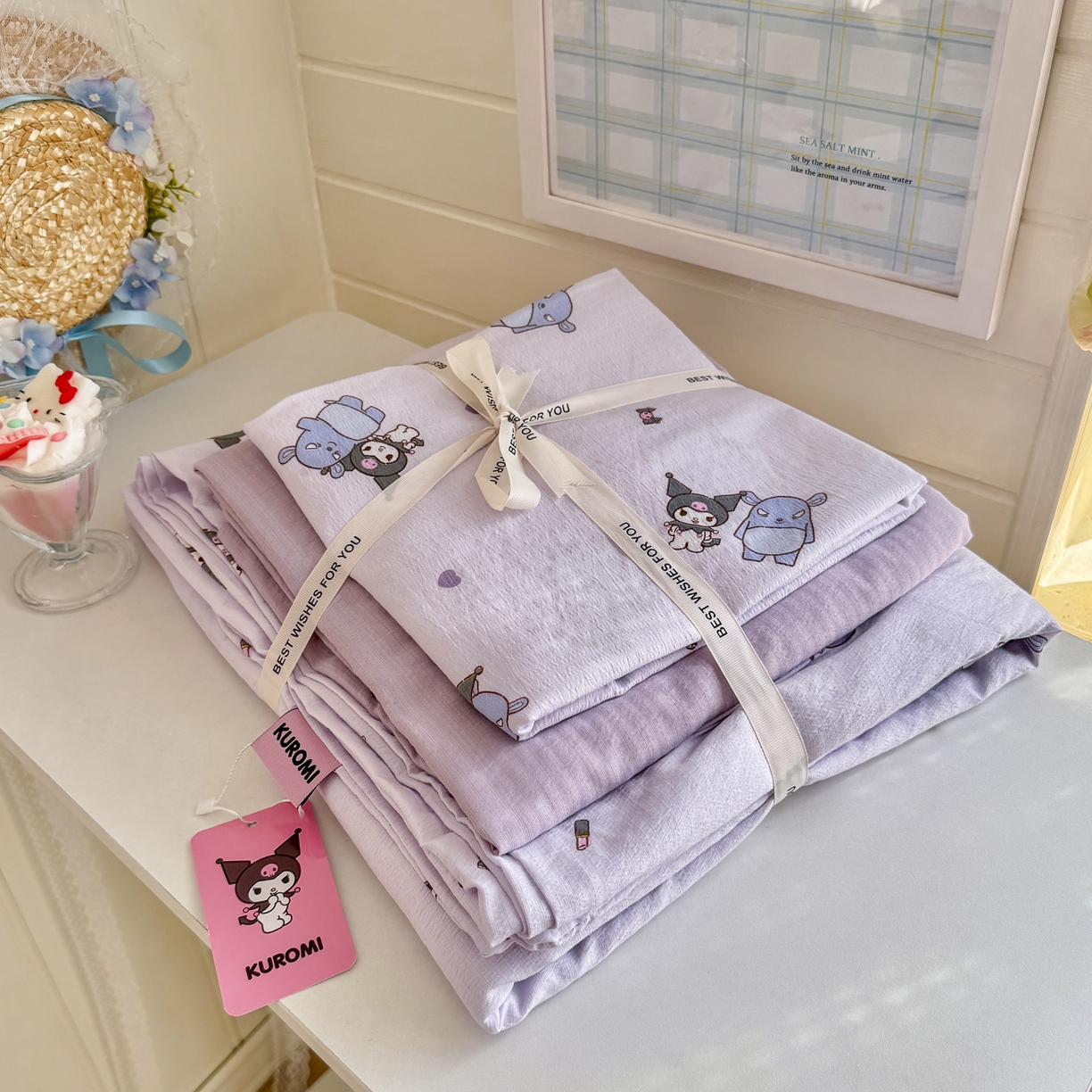 91家纺网 家纺一手货源 找家纺 初念 2026新款云感纱印花四件套 小怪库洛米